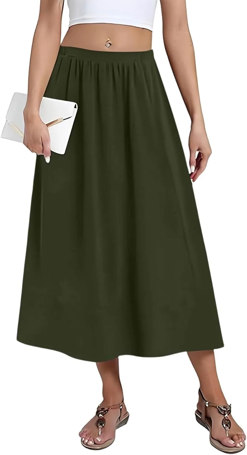Women's Midi Boho Floral Skirts Trendy A Line Skirt High Elastic Waist Comfy Flowy Skorts with Pockets
