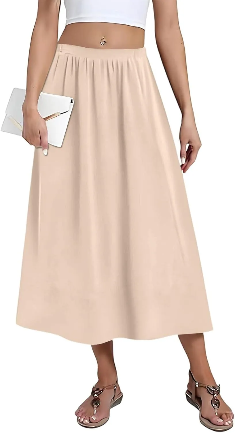 Women's Midi Boho Floral Skirts Trendy High Elastic Waist Comfy Flowy A Line Skirt Skorts with Pockets