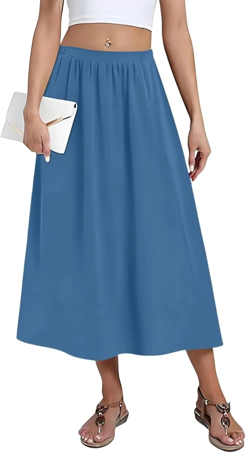 Women's Midi Boho Floral Skirts Trendy High Elastic Waist Comfy Flowy A Line Skirt Skorts with Pockets