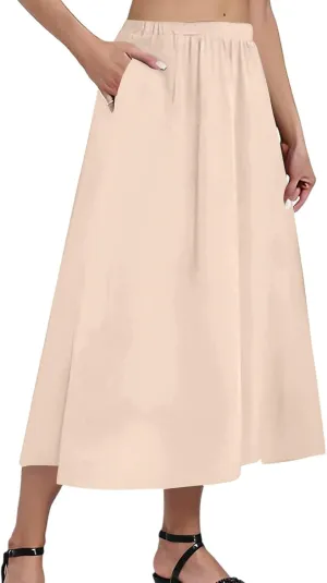 Women's Midi Boho Floral Skirts Trendy High Elastic Waist Comfy Flowy A Line Skirt Skorts with Pockets