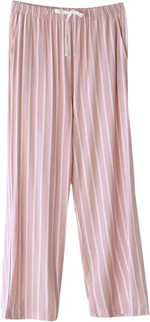 Women's Modal Stripe Pajamas Pants with Pockets Wide Leg Drawstring Comfy Lounge at Home Yoga Outdoor Capris Pant