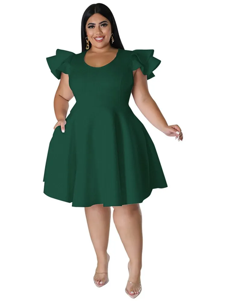 Women's O Neck 5XL Fashion Designer A Line Short Dresses (Plus Size)