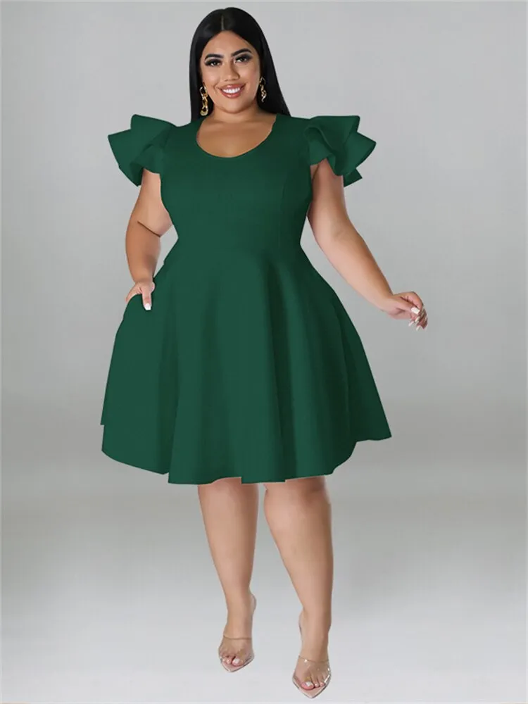 Women's O Neck 5XL Fashion Designer A Line Short Dresses (Plus Size)