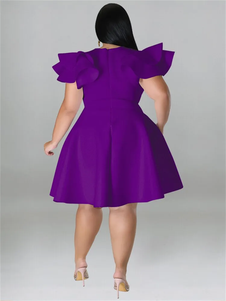 Women's O Neck 5XL Fashion Designer A Line Short Dresses (Plus Size)