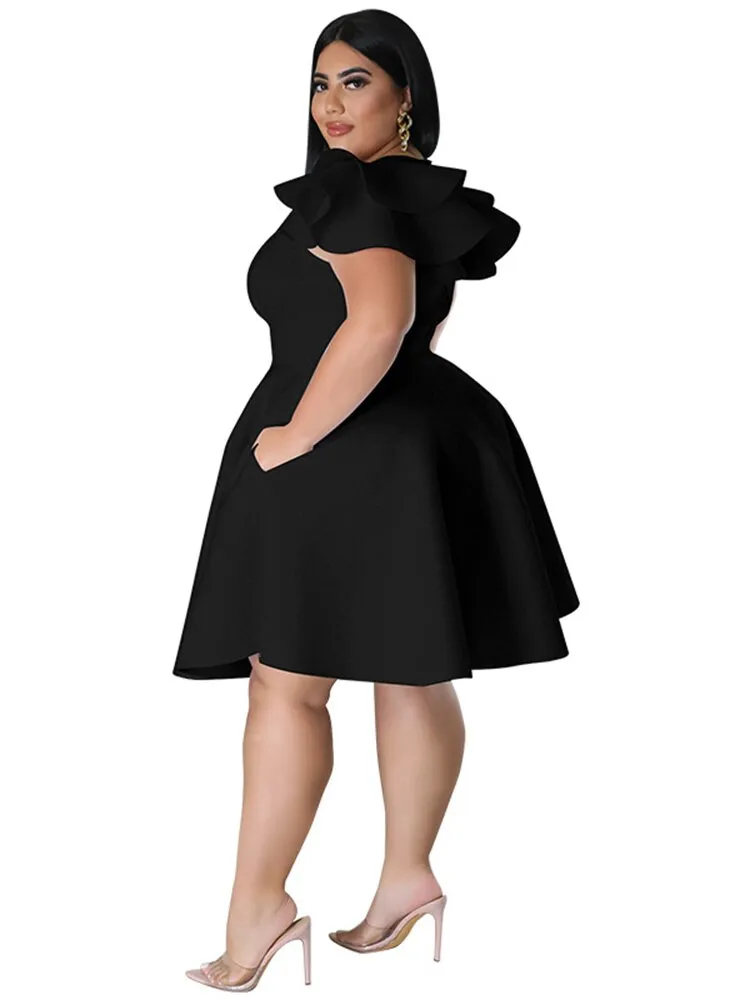 Women's O Neck 5XL Fashion Designer A Line Short Dresses (Plus Size)