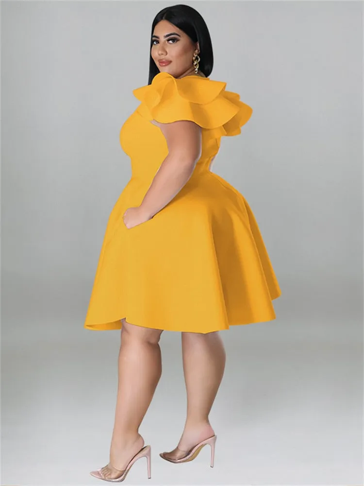 Women's O Neck 5XL Fashion Designer A Line Short Dresses (Plus Size)