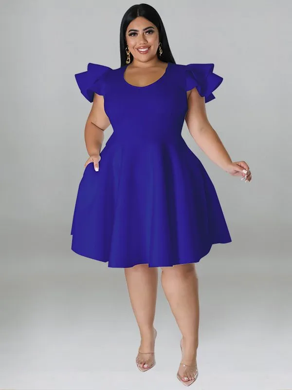 Women's O Neck 5XL Fashion Designer A Line Short Dresses (Plus Size)