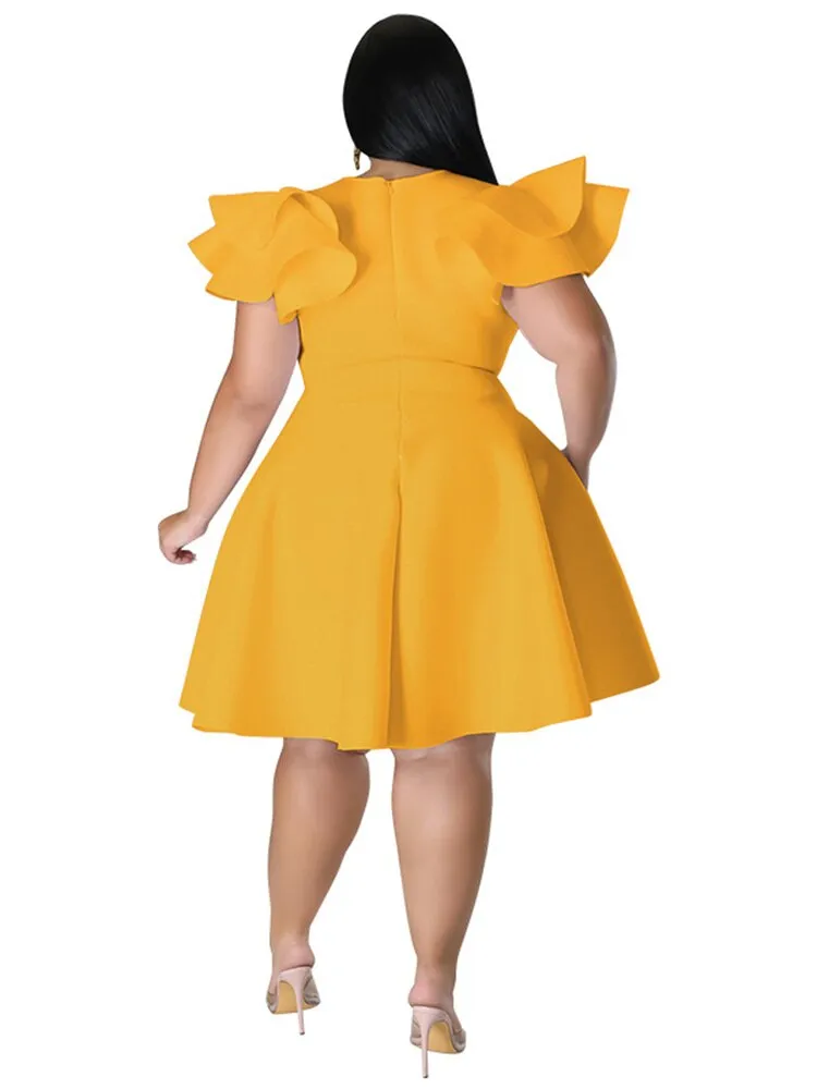Women's O Neck 5XL Fashion Designer A Line Short Dresses (Plus Size)
