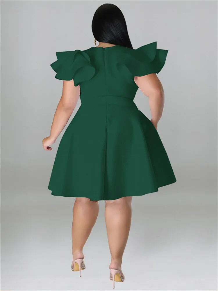 Women's O Neck 5XL Fashion Designer A Line Short Dresses (Plus Size)
