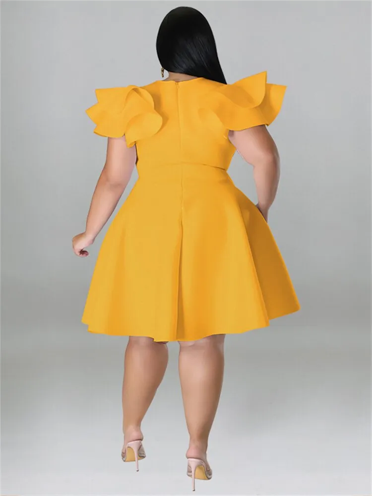 Women's O Neck 5XL Fashion Designer A Line Short Dresses (Plus Size)