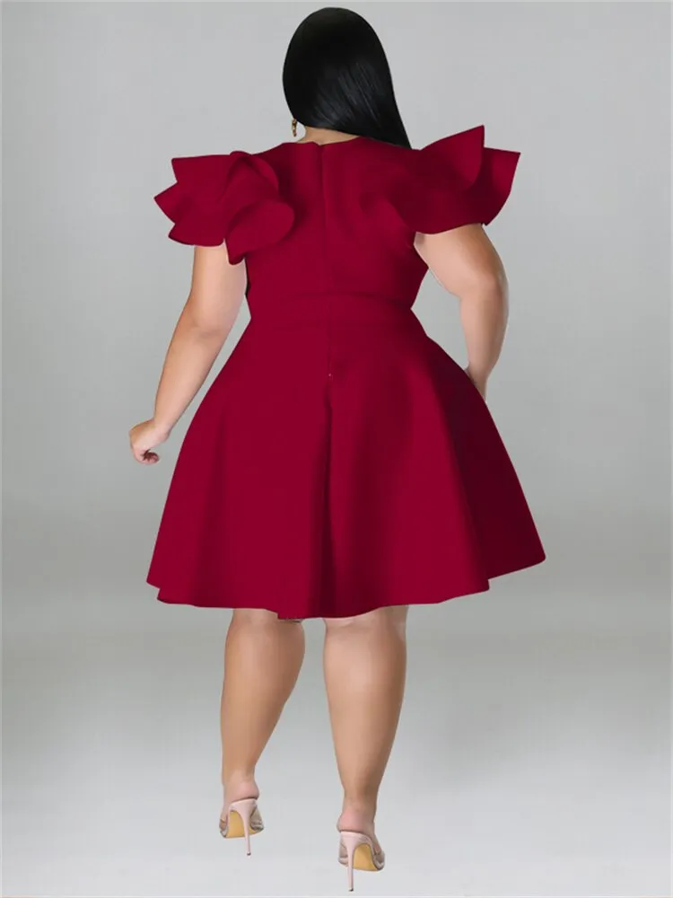 Women's O Neck 5XL Fashion Designer A Line Short Dresses (Plus Size)