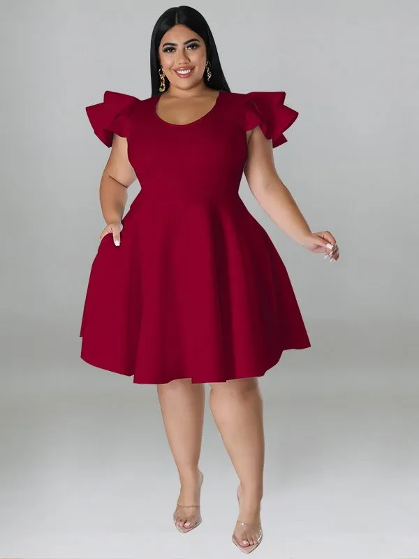 Women's O Neck 5XL Fashion Designer A Line Short Dresses (Plus Size)
