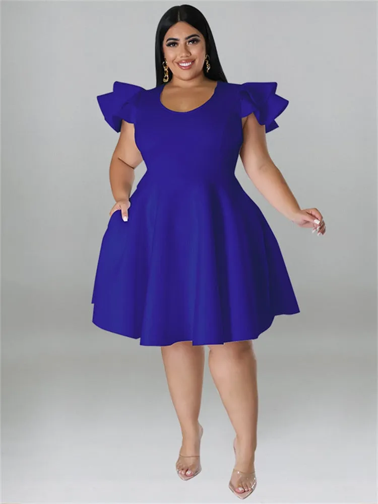 Women's O Neck 5XL Fashion Designer A Line Short Dresses (Plus Size)