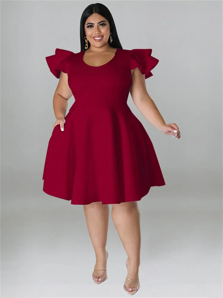 Women's O Neck 5XL Fashion Designer A Line Short Dresses (Plus Size)