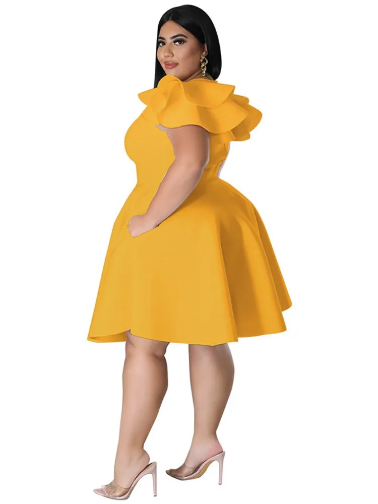 Women's O Neck 5XL Fashion Designer A Line Short Dresses (Plus Size)