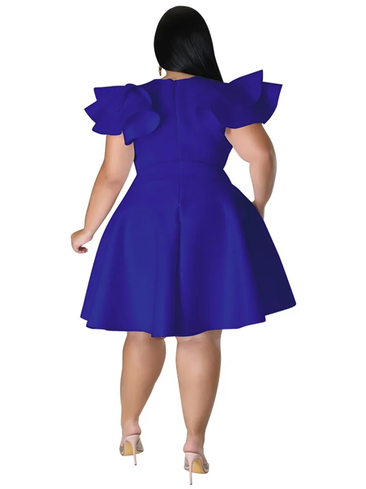 Women's O Neck 5XL Fashion Designer A Line Short Dresses (Plus Size)