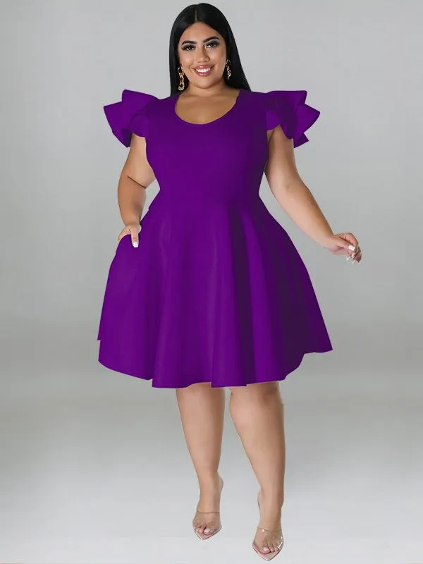 Women's O Neck 5XL Fashion Designer A Line Short Dresses (Plus Size)