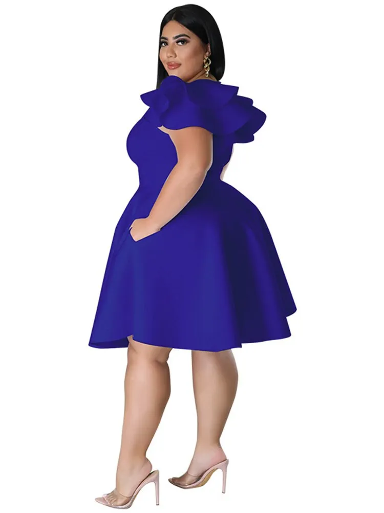 Women's O Neck 5XL Fashion Designer A Line Short Dresses (Plus Size)
