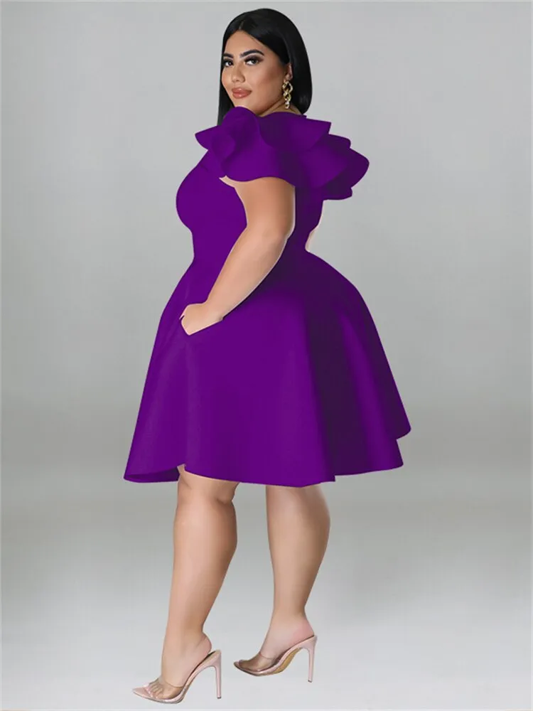 Women's O Neck 5XL Fashion Designer A Line Short Dresses (Plus Size)