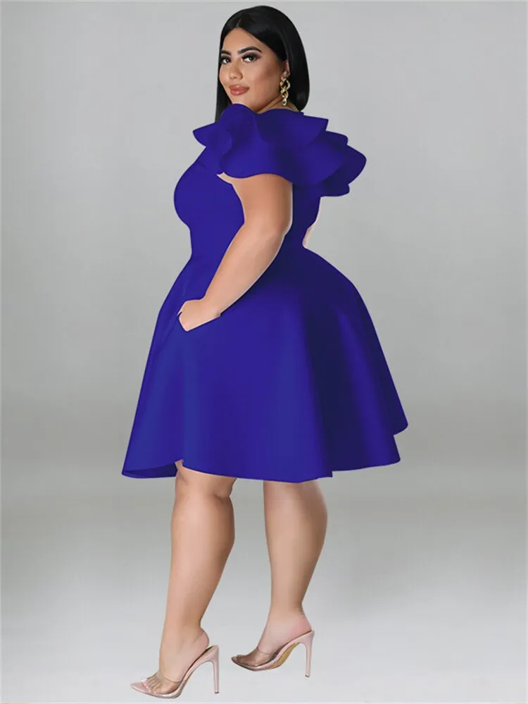 Women's O Neck 5XL Fashion Designer A Line Short Dresses (Plus Size)