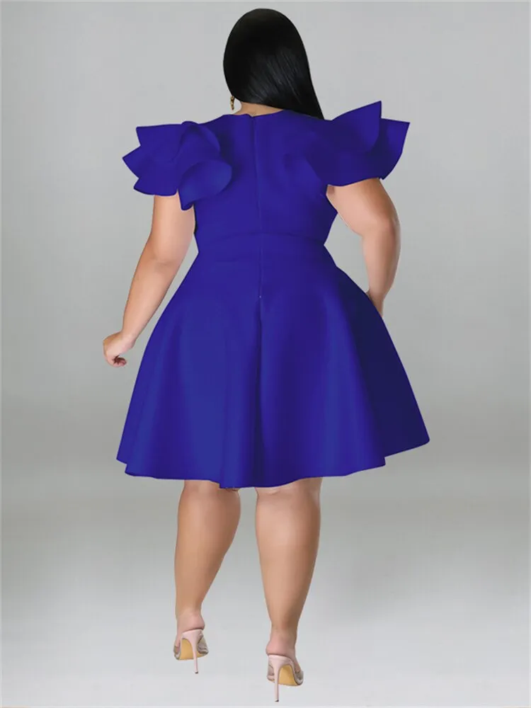 Women's O Neck 5XL Fashion Designer A Line Short Dresses (Plus Size)