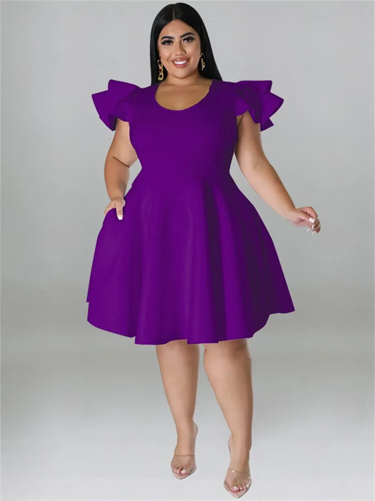 Women's O Neck 5XL Fashion Designer A Line Short Dresses (Plus Size)
