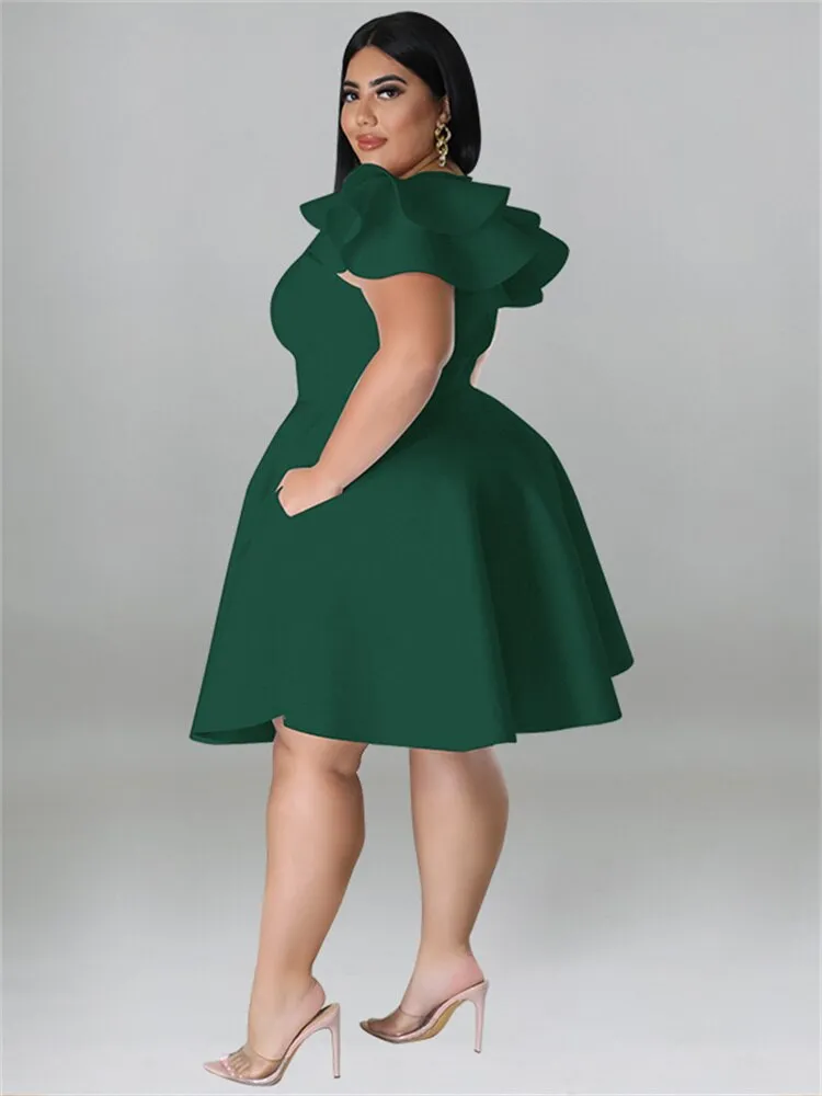 Women's O Neck 5XL Fashion Designer A Line Short Dresses (Plus Size)