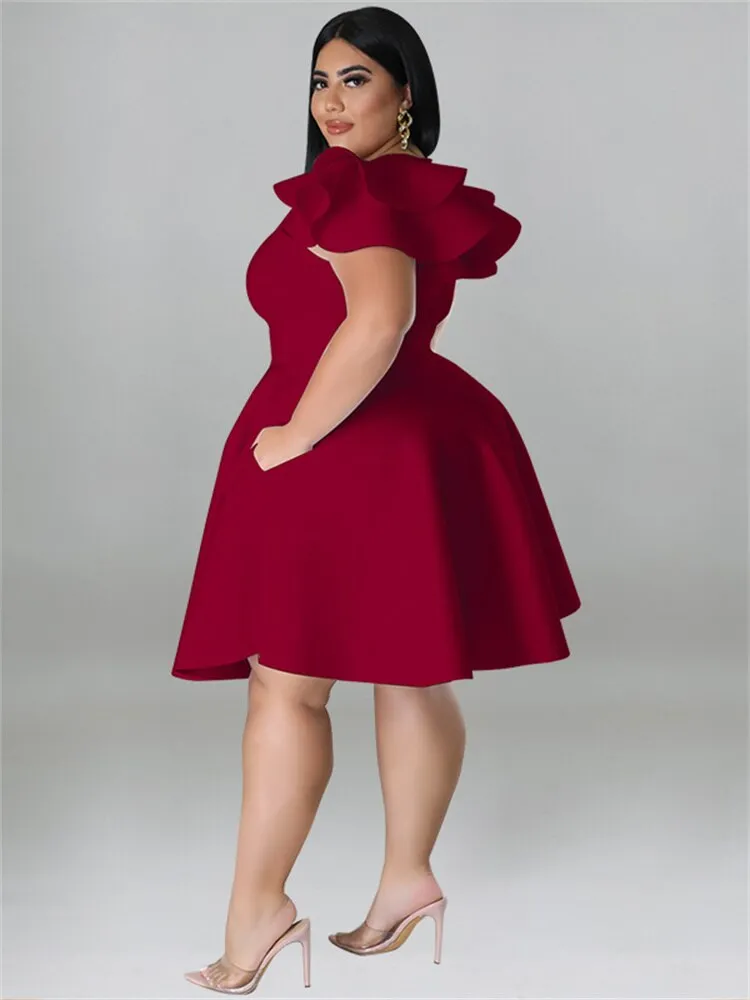 Women's O Neck 5XL Fashion Designer A Line Short Dresses (Plus Size)
