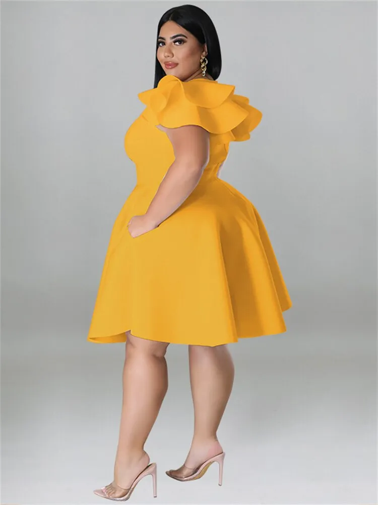 Women's O Neck 5XL Fashion Designer A Line Short Dresses (Plus Size)