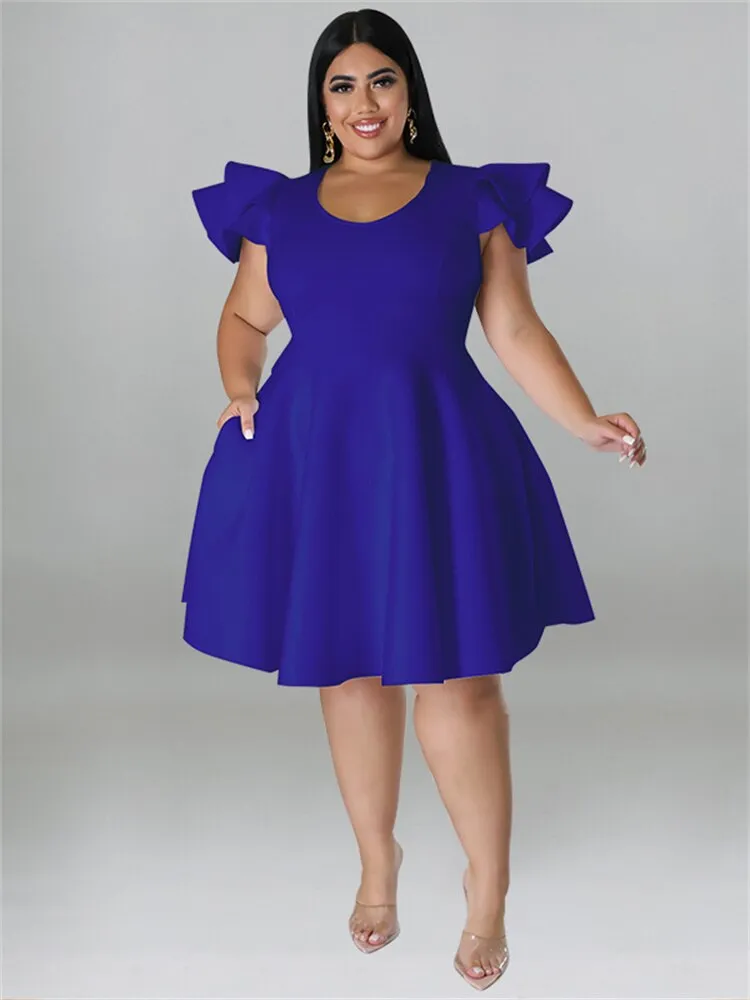 Women's O Neck 5XL Fashion Designer A Line Short Dresses (Plus Size)
