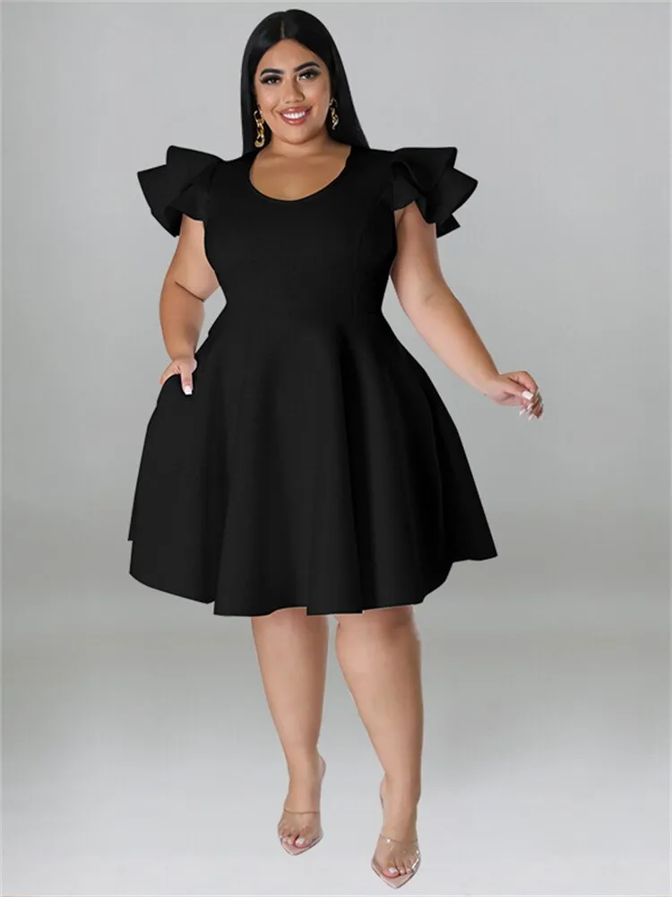Women's O Neck 5XL Fashion Designer A Line Short Dresses (Plus Size)