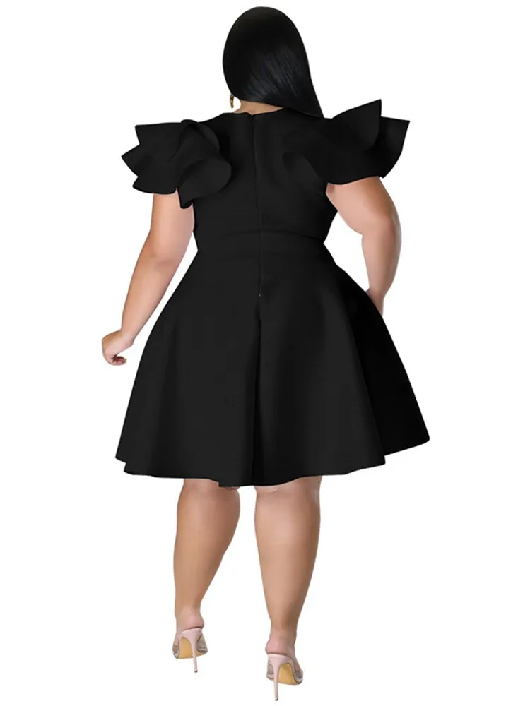 Women's O Neck 5XL Fashion Designer A Line Short Dresses (Plus Size)