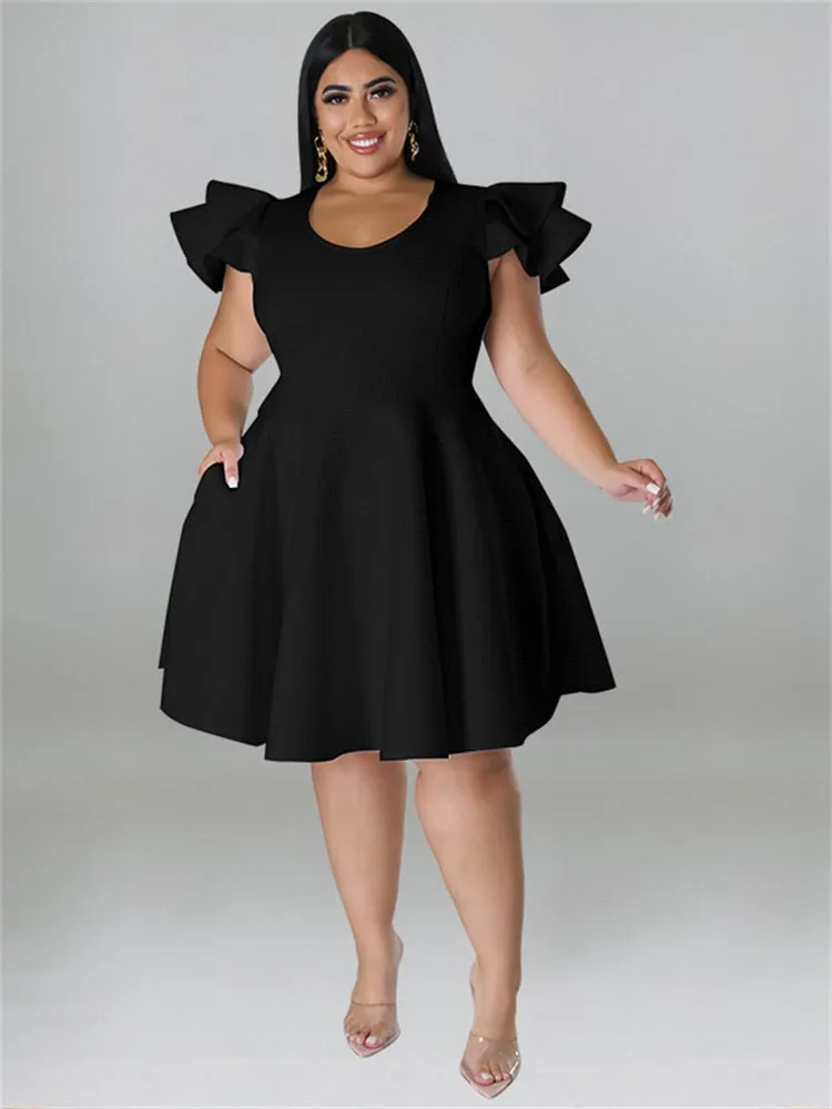 Women's O Neck 5XL Fashion Designer A Line Short Dresses (Plus Size)