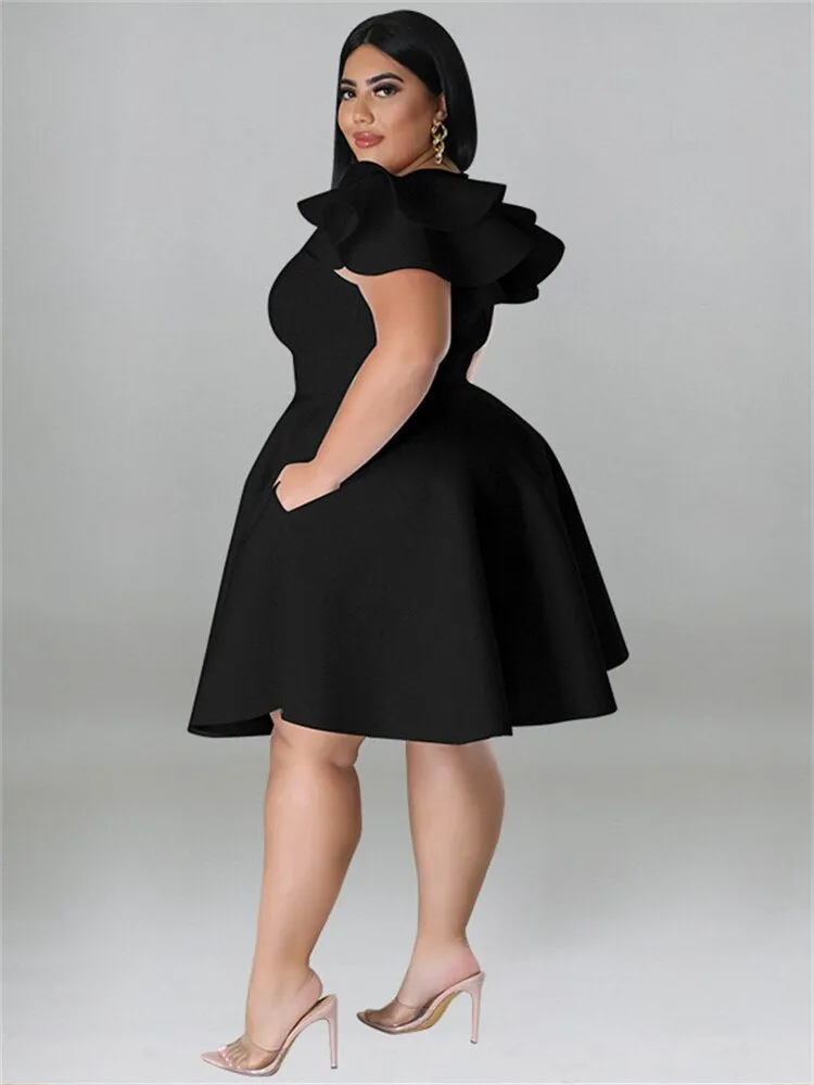 Women's O Neck 5XL Fashion Designer A Line Short Dresses (Plus Size)