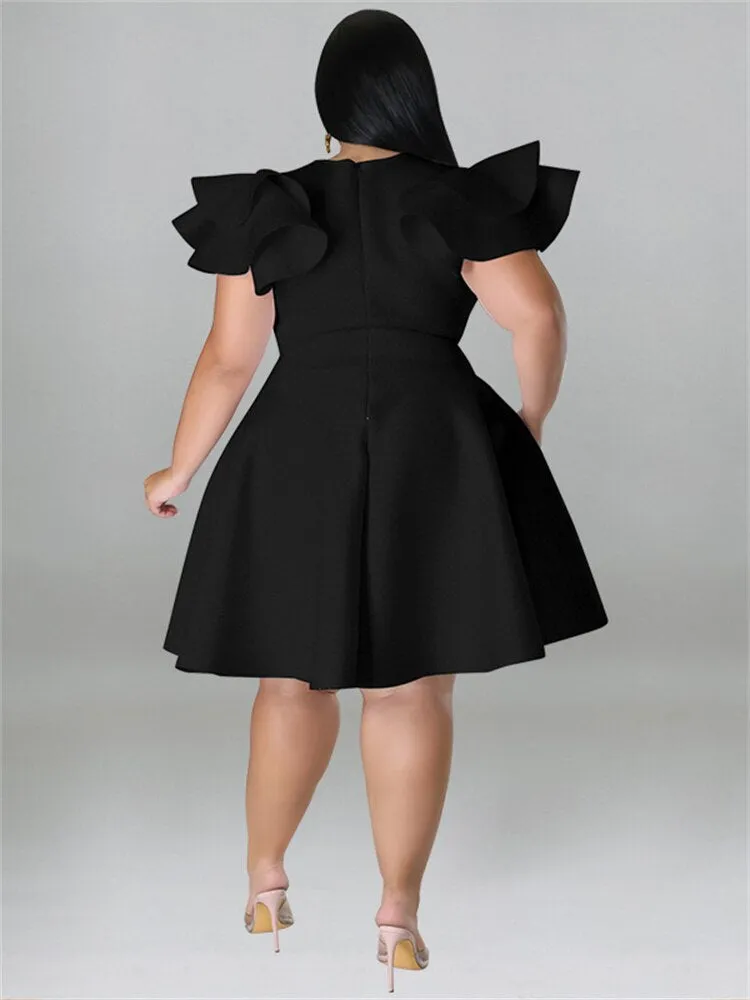 Women's O Neck 5XL Fashion Designer A Line Short Dresses (Plus Size)