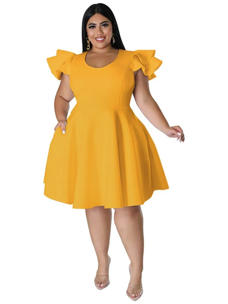 Women's O Neck 5XL Fashion Designer A Line Short Dresses (Plus Size)