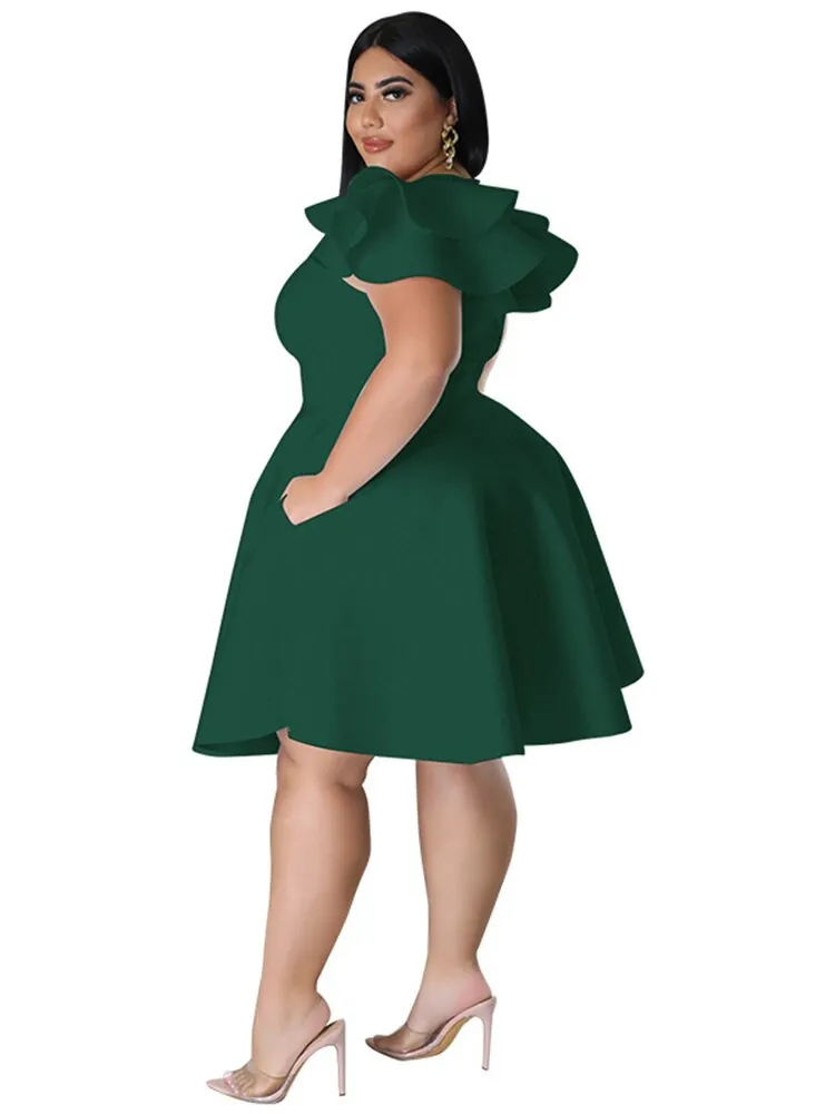 Women's O Neck 5XL Fashion Designer A Line Short Dresses (Plus Size)