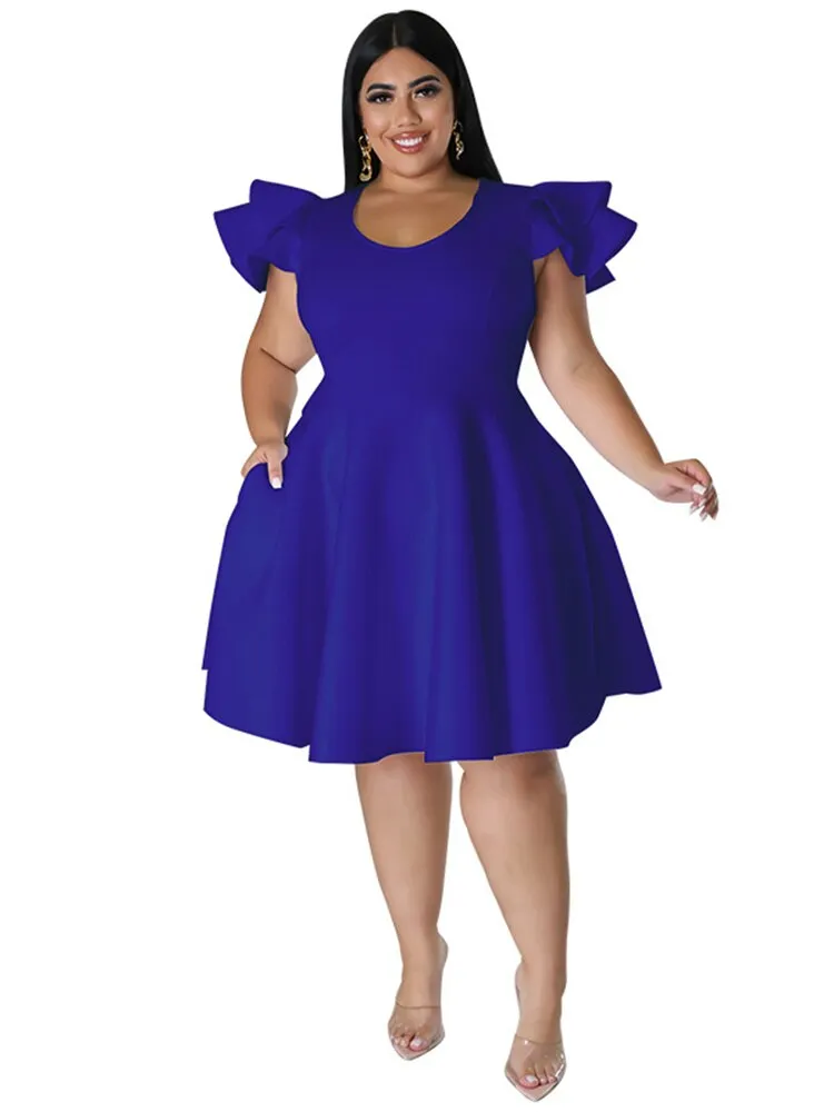 Women's O Neck 5XL Fashion Designer A Line Short Dresses (Plus Size)