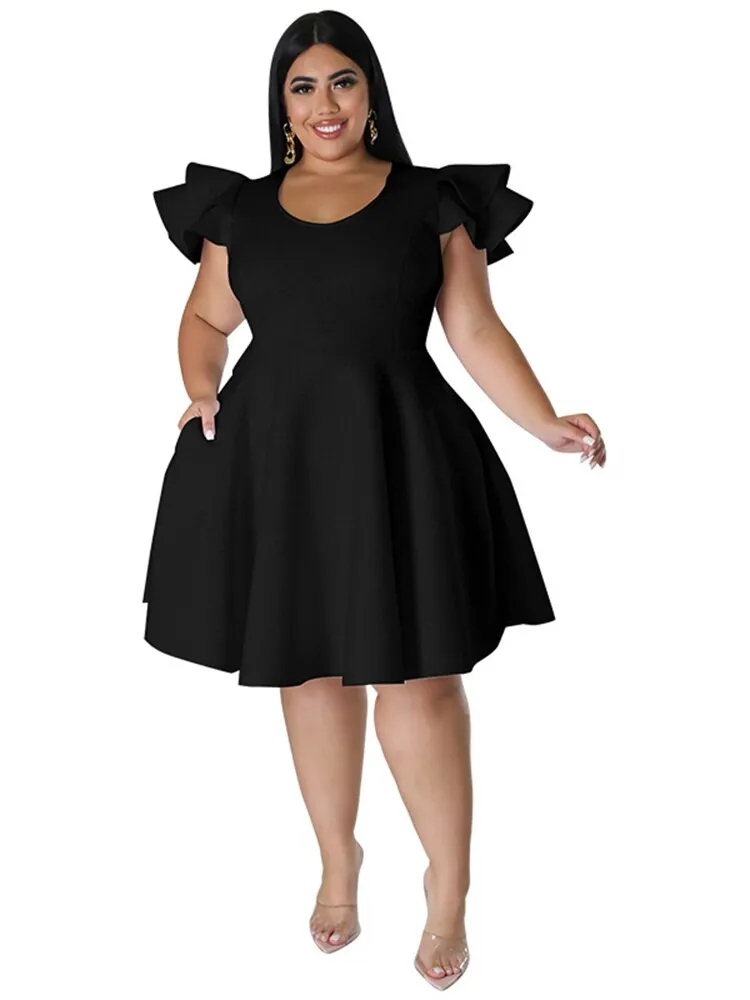 Women's O Neck 5XL Fashion Designer A Line Short Dresses (Plus Size)