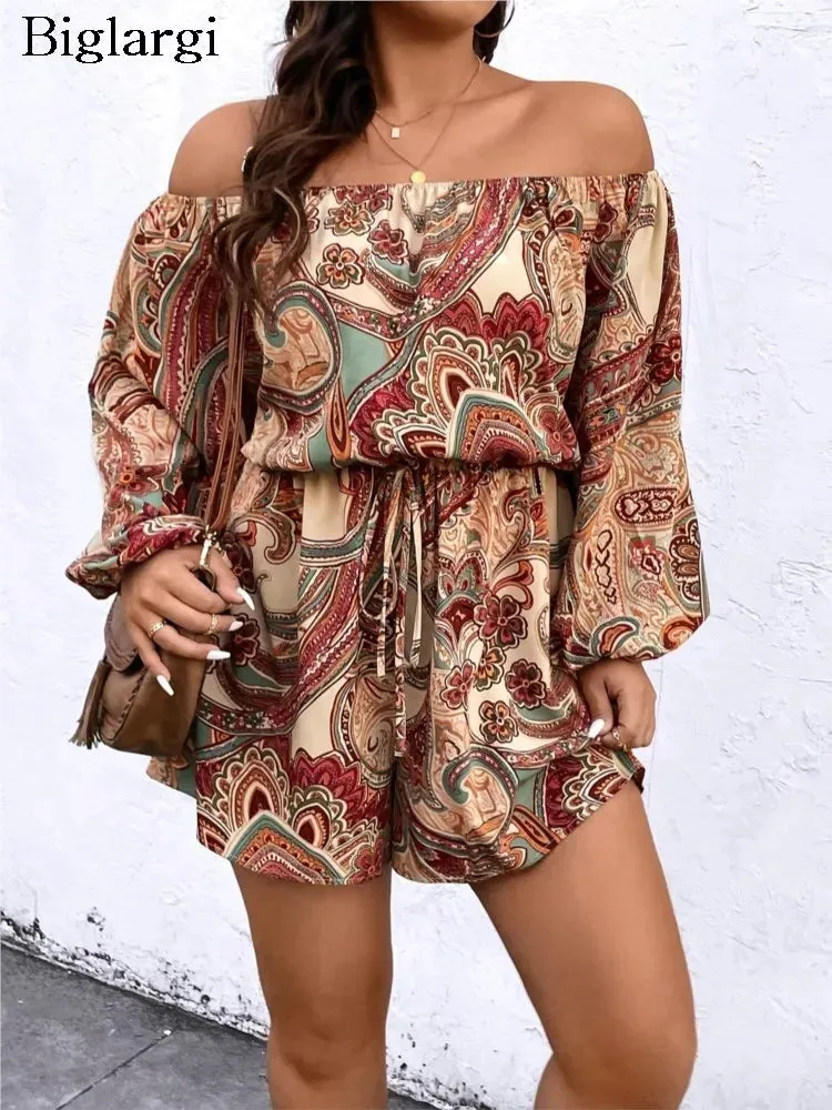 Women's Off Shoulder 5XL Rompers Fashion Designer Jumpsuits (Plus Size)