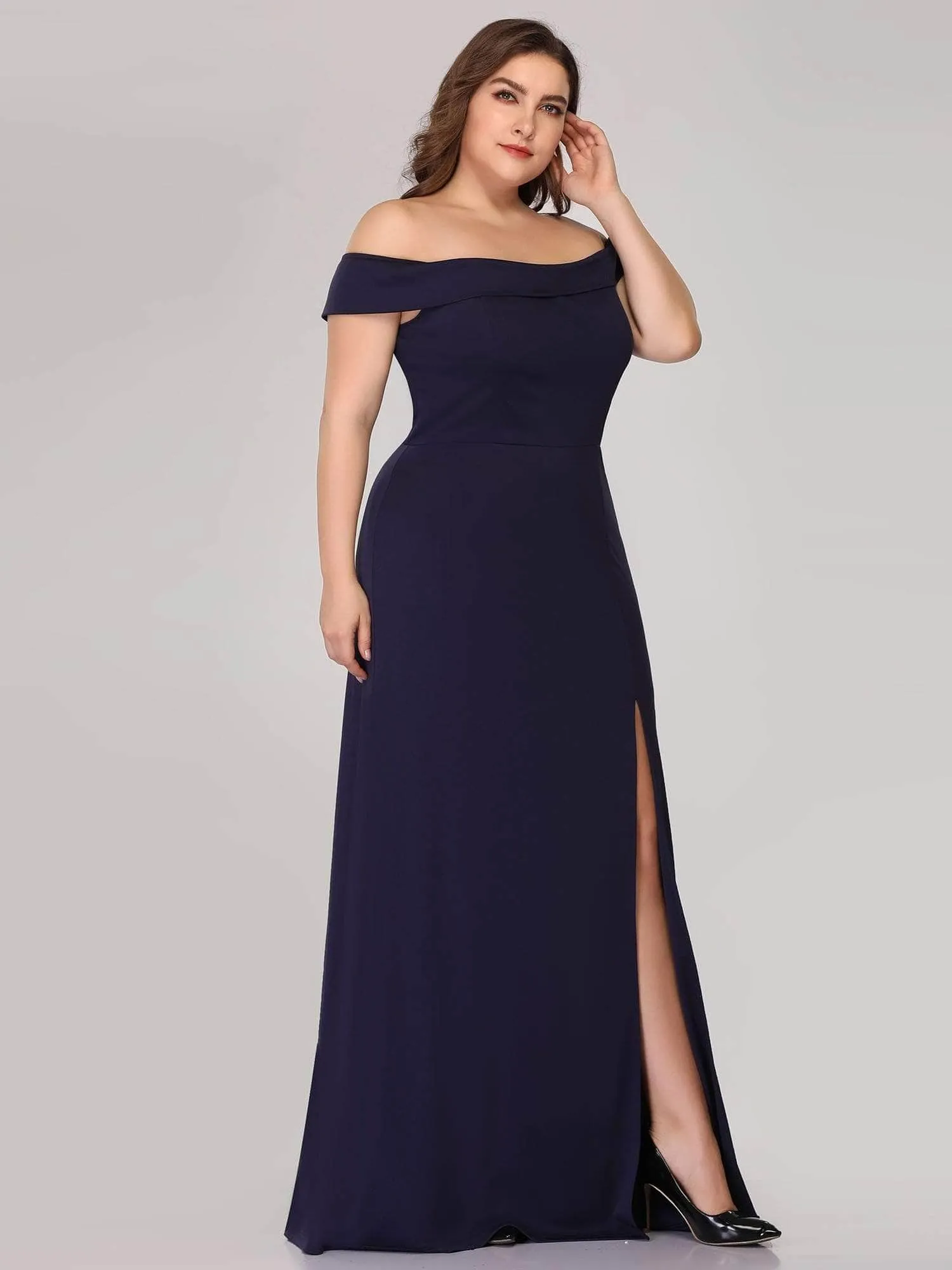 Women's Off Shoulder Side Split Bodycon Evening Maxi Dress
