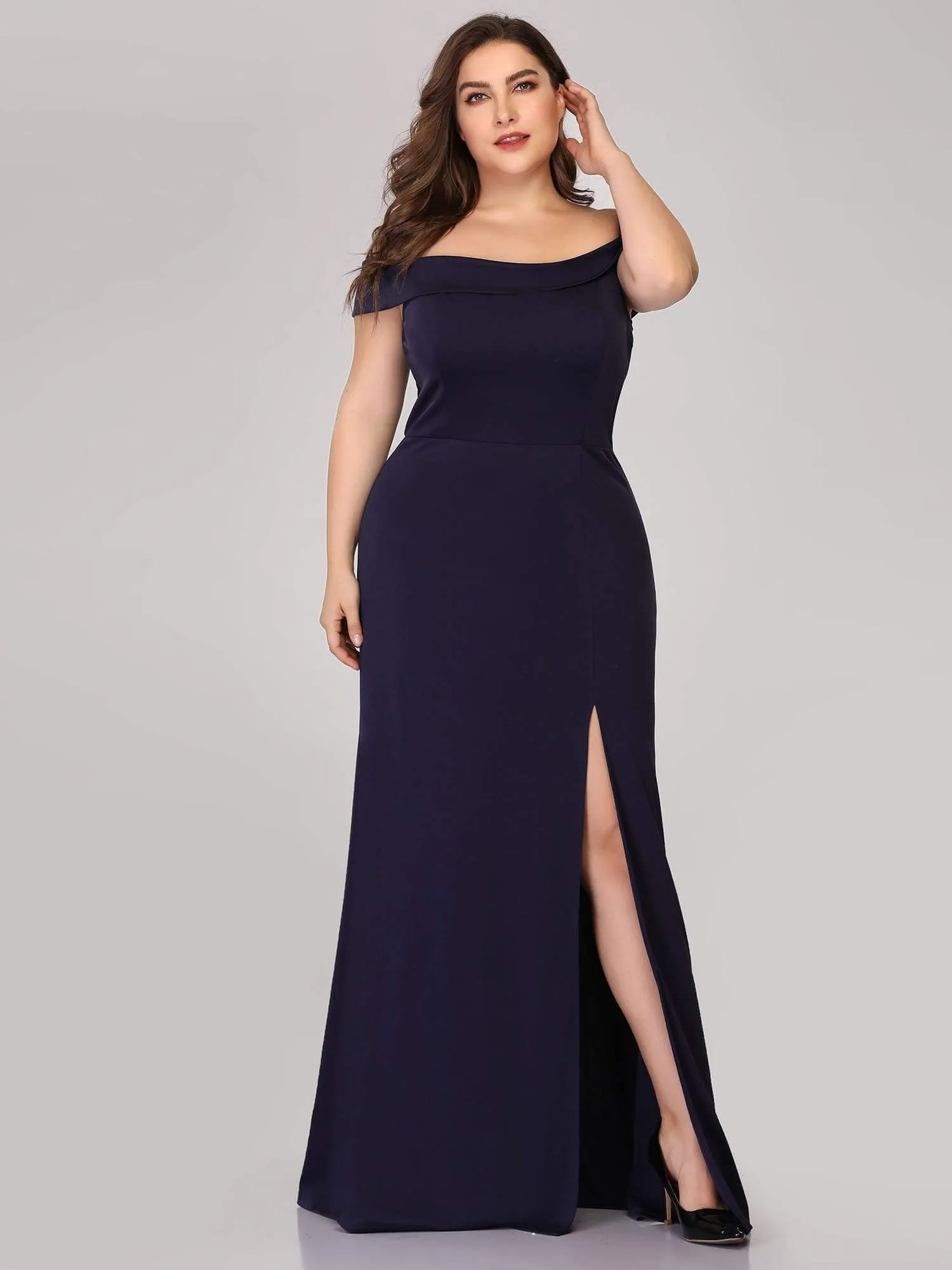 Women's Off Shoulder Side Split Bodycon Evening Maxi Dress