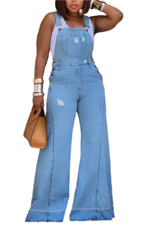 Women's Overalls Fashion Designer Denim Wide Leg Pants (Plus Size)
