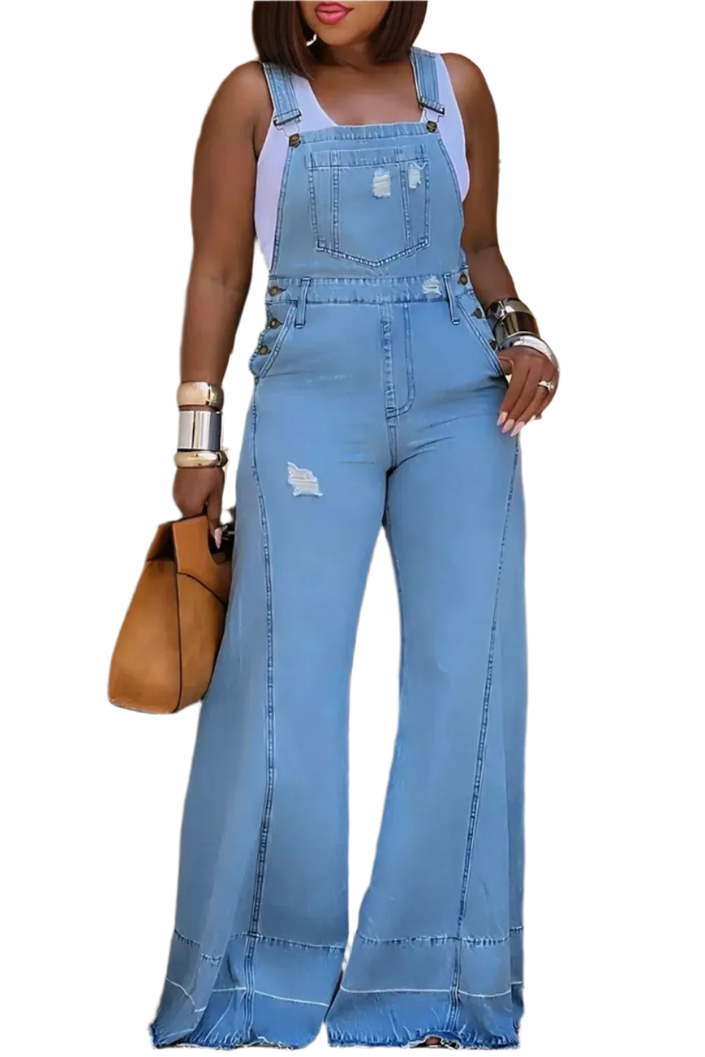 Women's Overalls Fashion Designer Denim Wide Leg Pants (Plus Size)