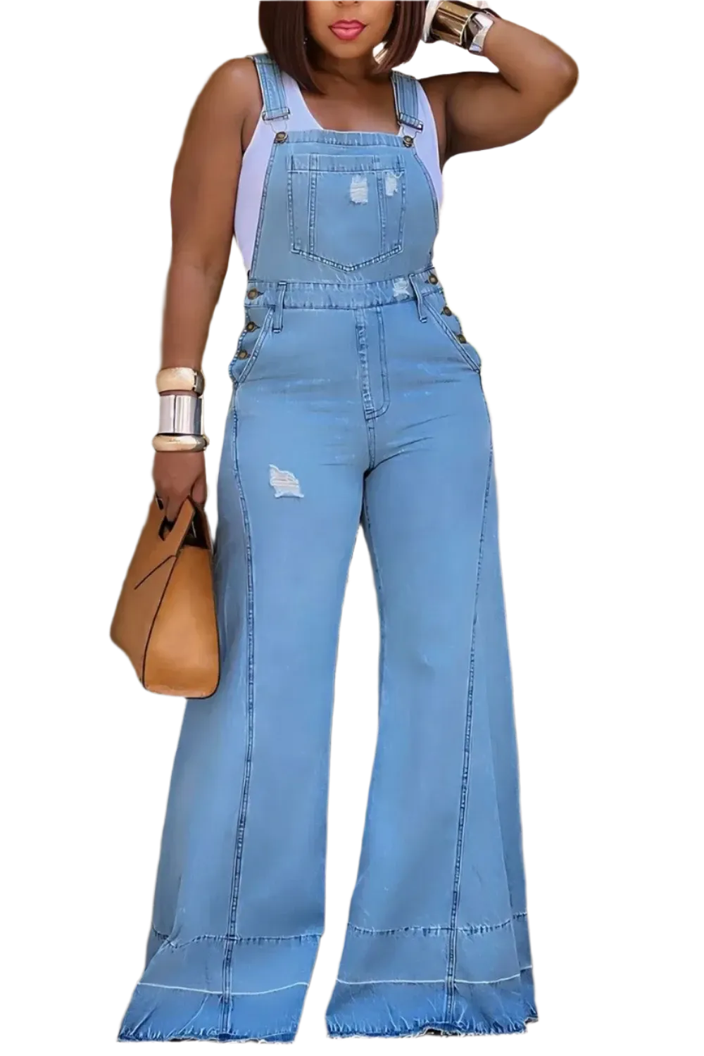 Women's Overalls Fashion Designer Denim Wide Leg Pants (Plus Size)