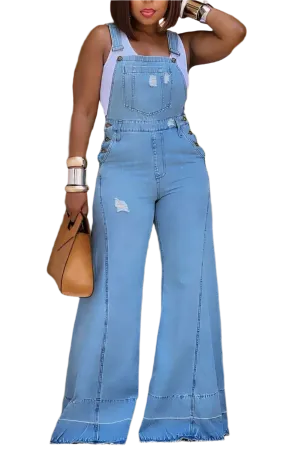 Women's Overalls Fashion Designer Denim Wide Leg Pants (Plus Size)