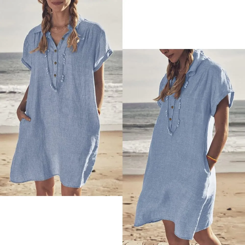 Women's Oversized Tunic Dress, Summer Cotton Linen Baggy T-Shirt Dress Plus Size