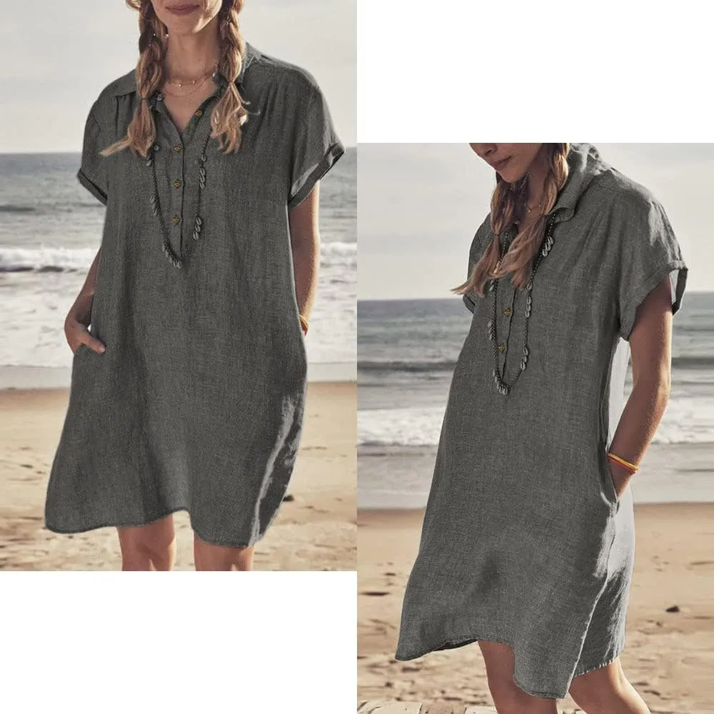 Women's Oversized Tunic Dress, Summer Cotton Linen Baggy T-Shirt Dress Plus Size