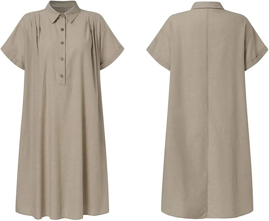 Women's Oversized Tunic Dress, Summer Cotton Linen Baggy T-Shirt Dress Plus Size