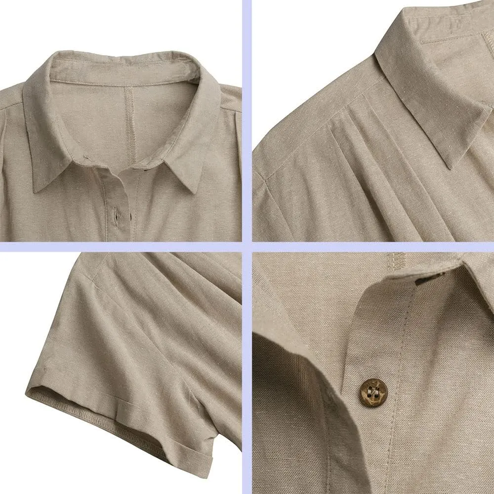 Women's Oversized Tunic Dress, Summer Cotton Linen Baggy T-Shirt Dress Plus Size